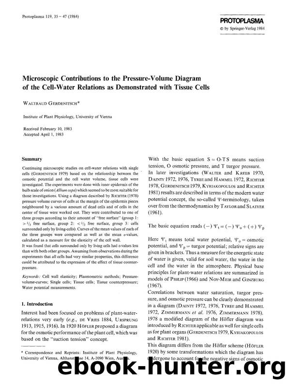 Microscopic contributions to the pressure-volume diagram of the cell-water relations as demonstrated with tissue cells by Unknown