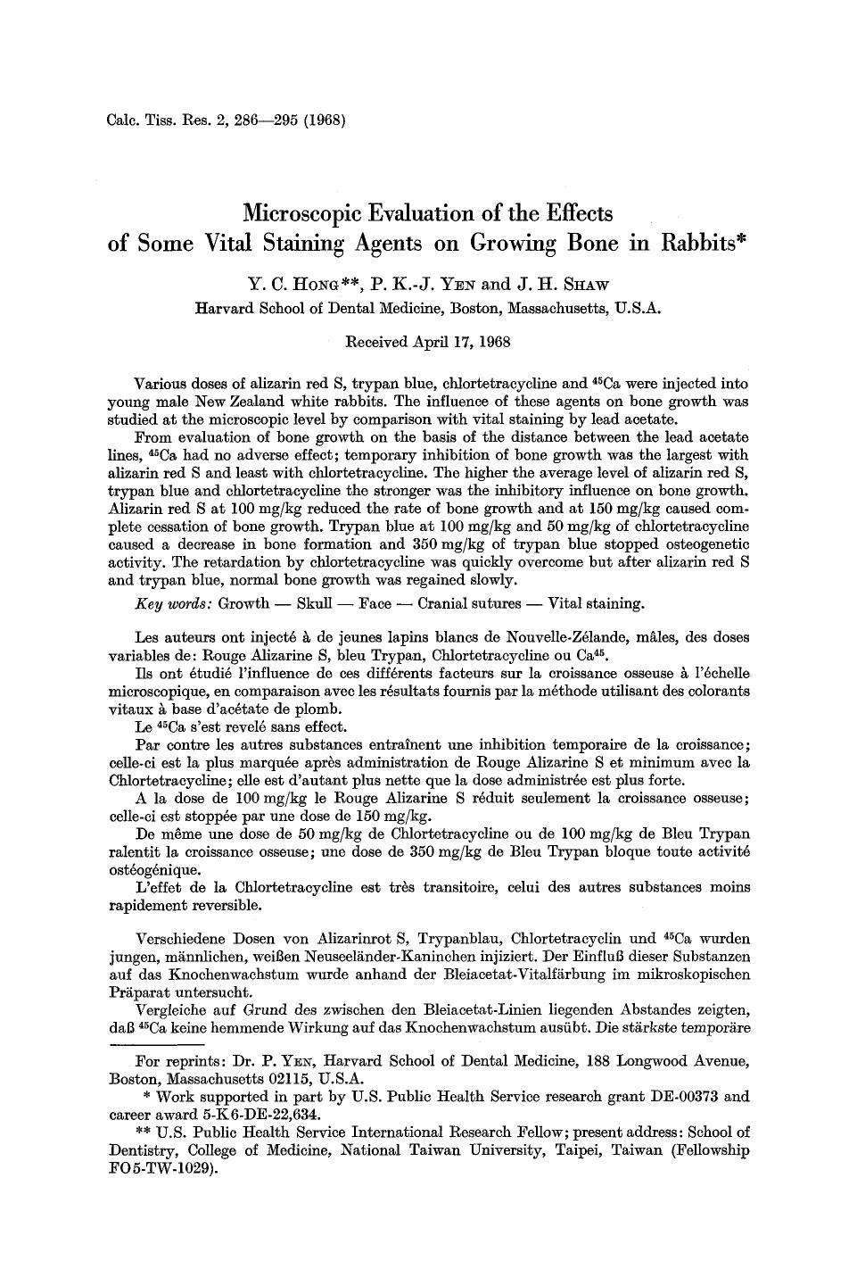 Microscopic evaluation of the effects of some vital staining agents on growing bone in rabbits by Unknown