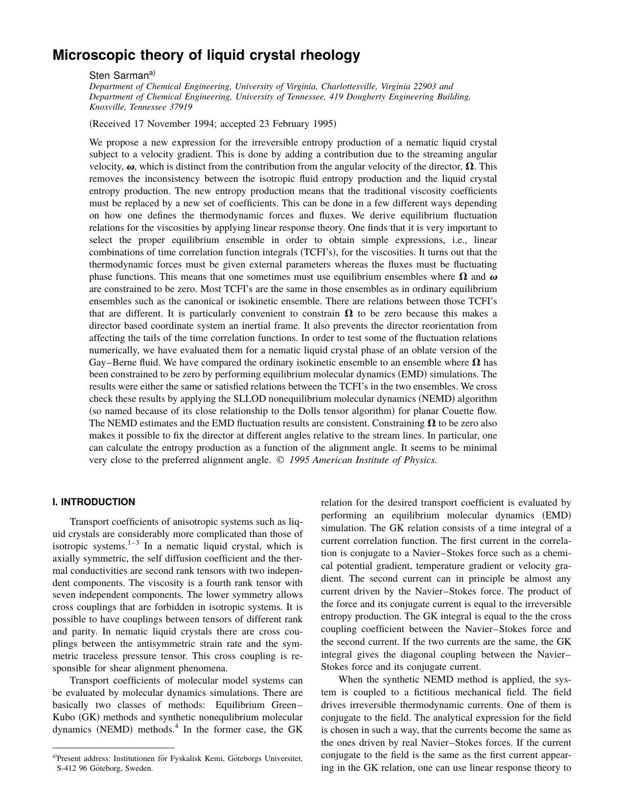 Microscopic theory of liquid crystal rheology by Sten Sarman