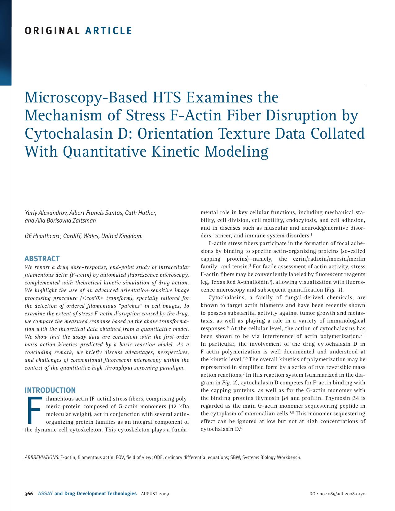 Microscopy-Based HTS Examines the Mechanism of Stress F-Actin Fiber Disruption by Cytochalasin D: Orientation Texture Data Collated With Quantitative Kinetic Modeling by Yuriy AlexandrovAlbert Francis Santos Cath Hather Alla Borisovna Zaltsman