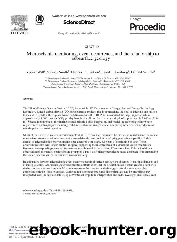 Microseismic Monitoring, Event Occurrence, and the Relationship to Subsurface Geology by Robert Will & Valerie Smith & Hannes E. Leetaru & Jared T. Freiburg & Donald W. Lee