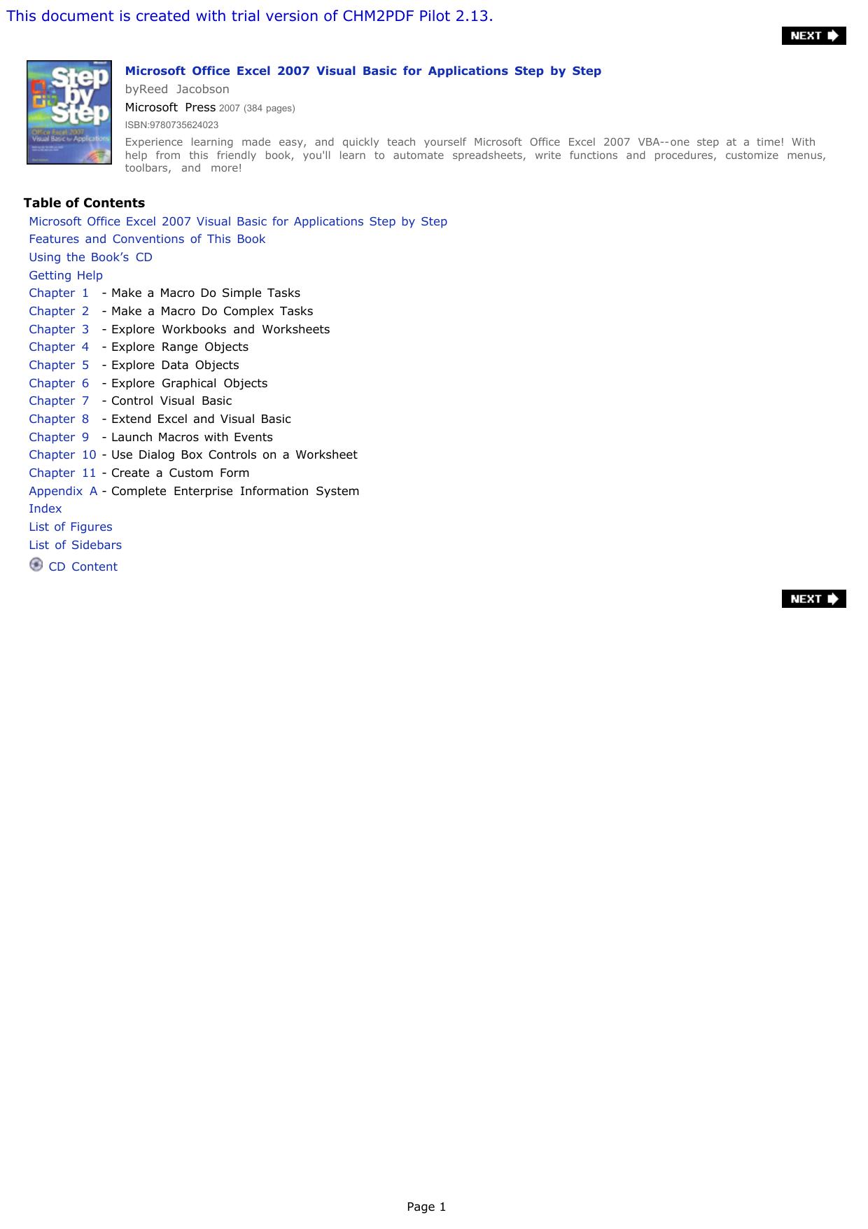 Microsoft Office Excel 2007 Visual Basic for Applications Step by Step (BPG-step by Step) by Reed Jacobson