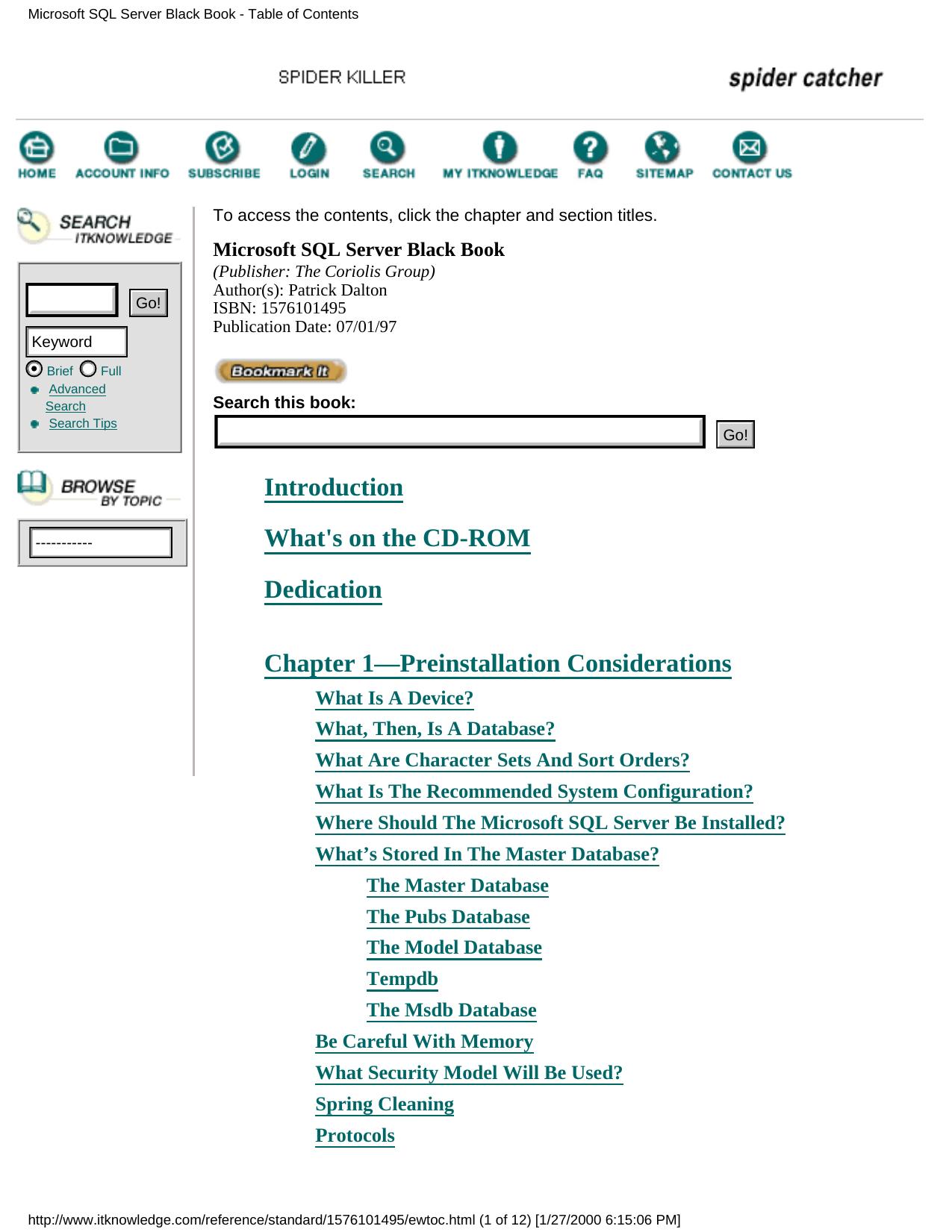 Microsoft SQL Server Black Book - Table of Contents by Unknown