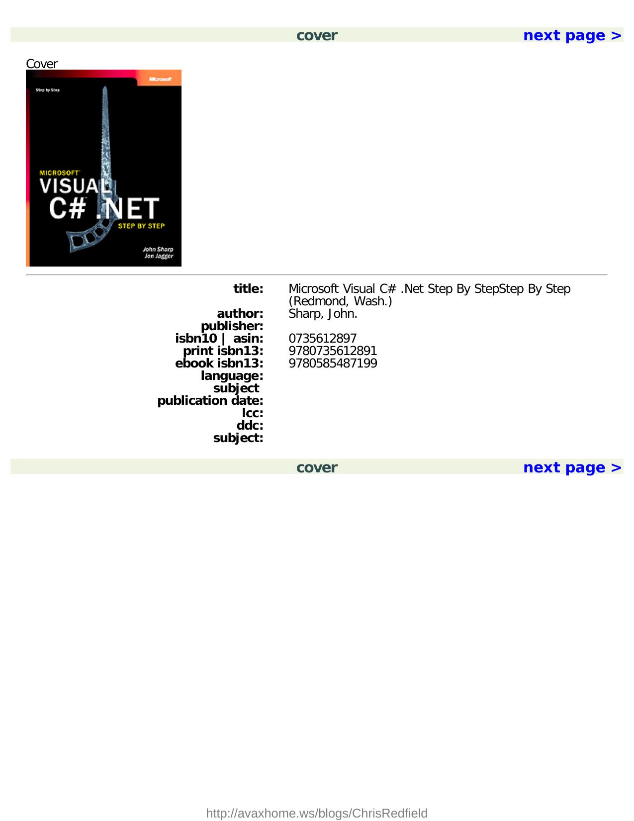 Microsoft Visual Câ¯.Net step by step by John Sharp; Jon Jagger