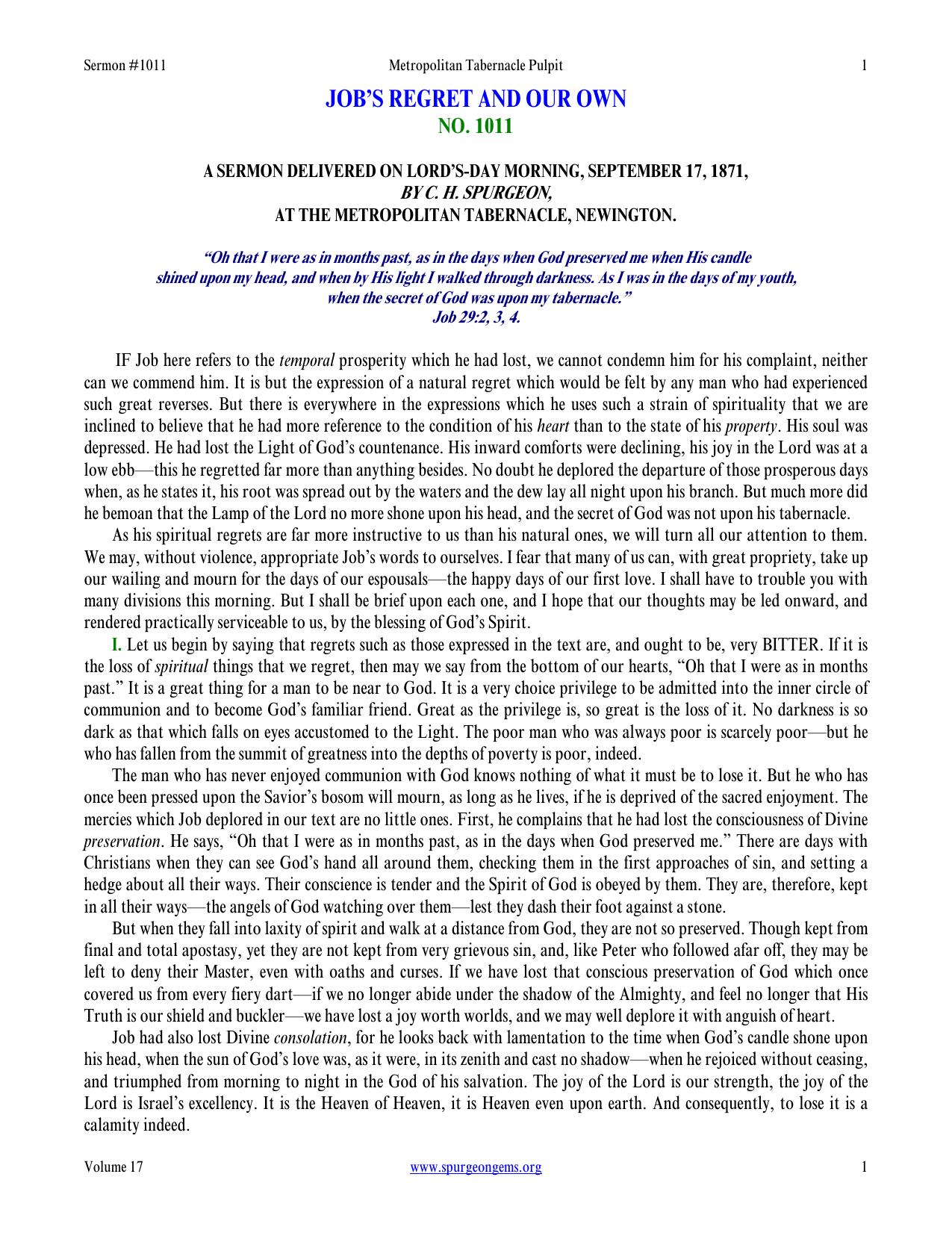 Microsoft Word - #1011 - Job's Regret and Our Own.doc by Emmett O'Donnell