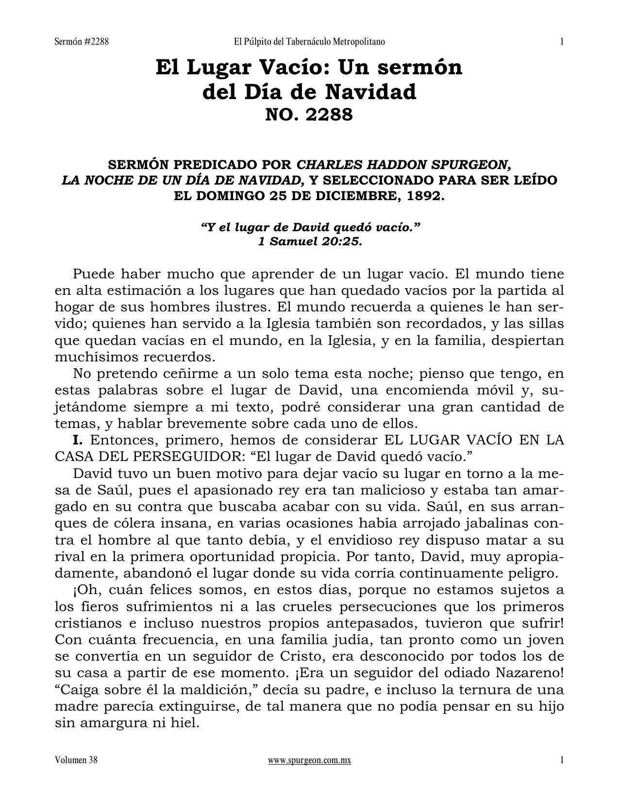 Microsoft Word - #2288, Vol. 38 - The Empty Place--A Christmas Sermont.doc by Emmett O'Donnell