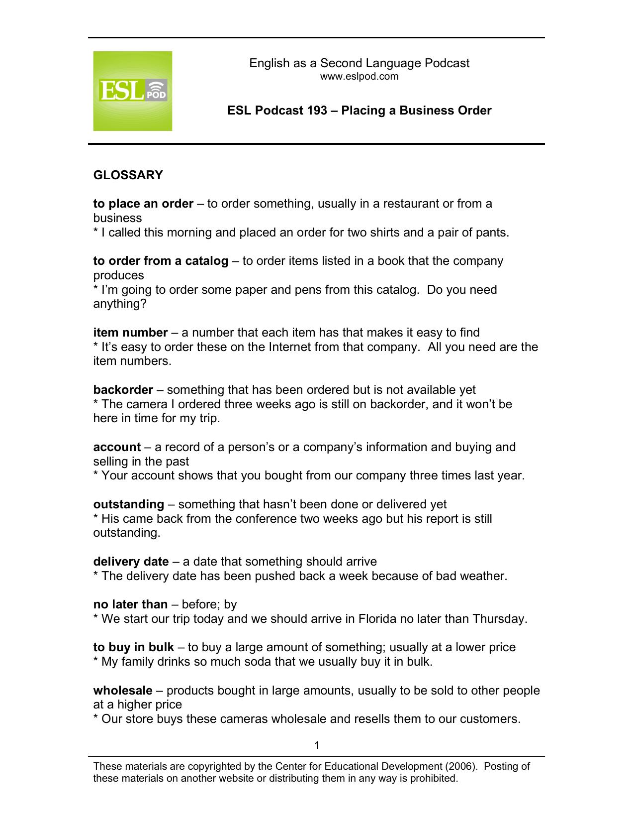 Microsoft Word - 193 Placing a Business Order by Jeff McQuillan