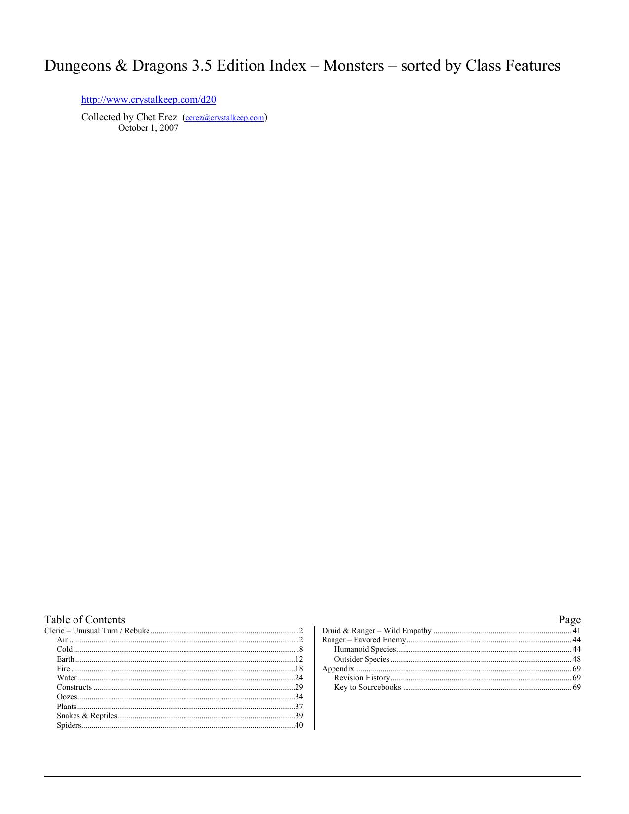Microsoft Word - 3.5 Index - Monsters - by Class Features.doc by Owner