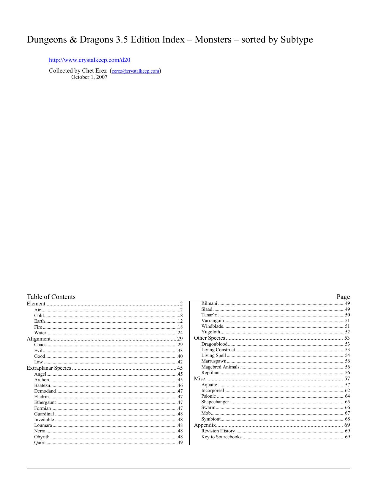 Microsoft Word - 3.5 Index - Monsters - by Subtype.doc by Owner
