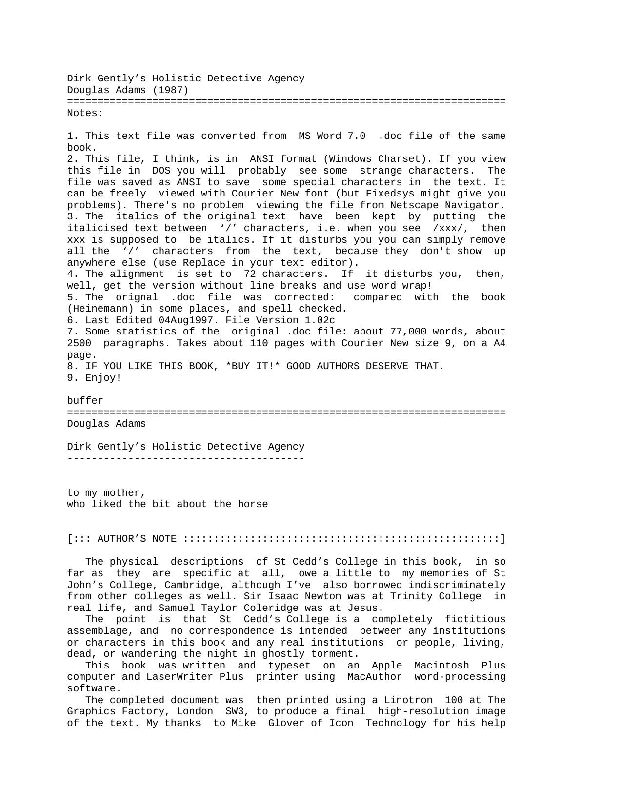 Microsoft Word - Adams, Douglas - Dirk Gentlys Holistic Detective Agency.txt by Unknown