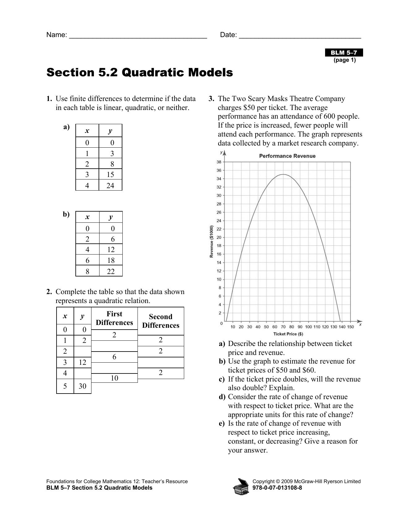 Microsoft Word - BLM 5.07 Section 5.2 Quadratic Models.doc by kavyashree