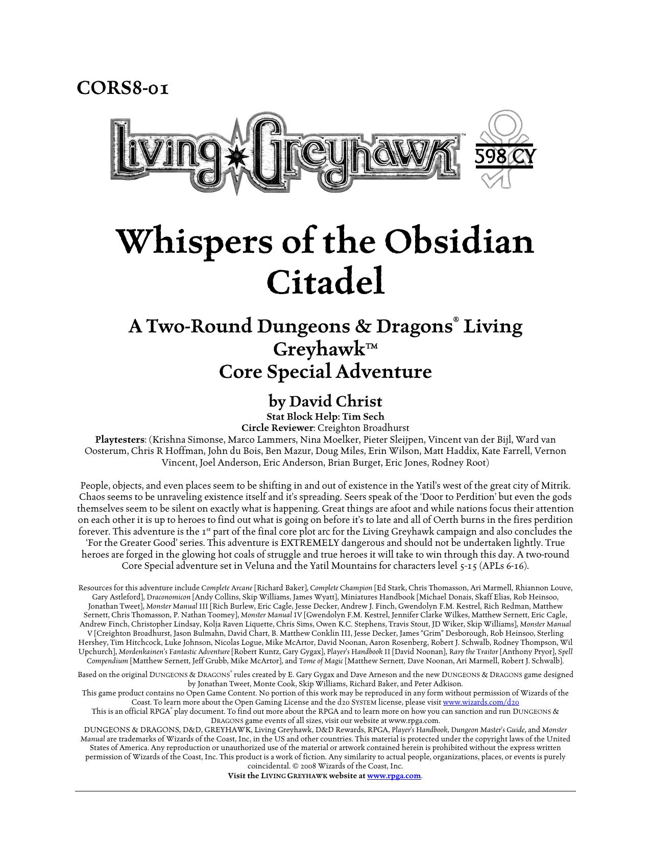 Microsoft Word - CORS8-01 Whispers of the Obsidian Citadel by Creighton