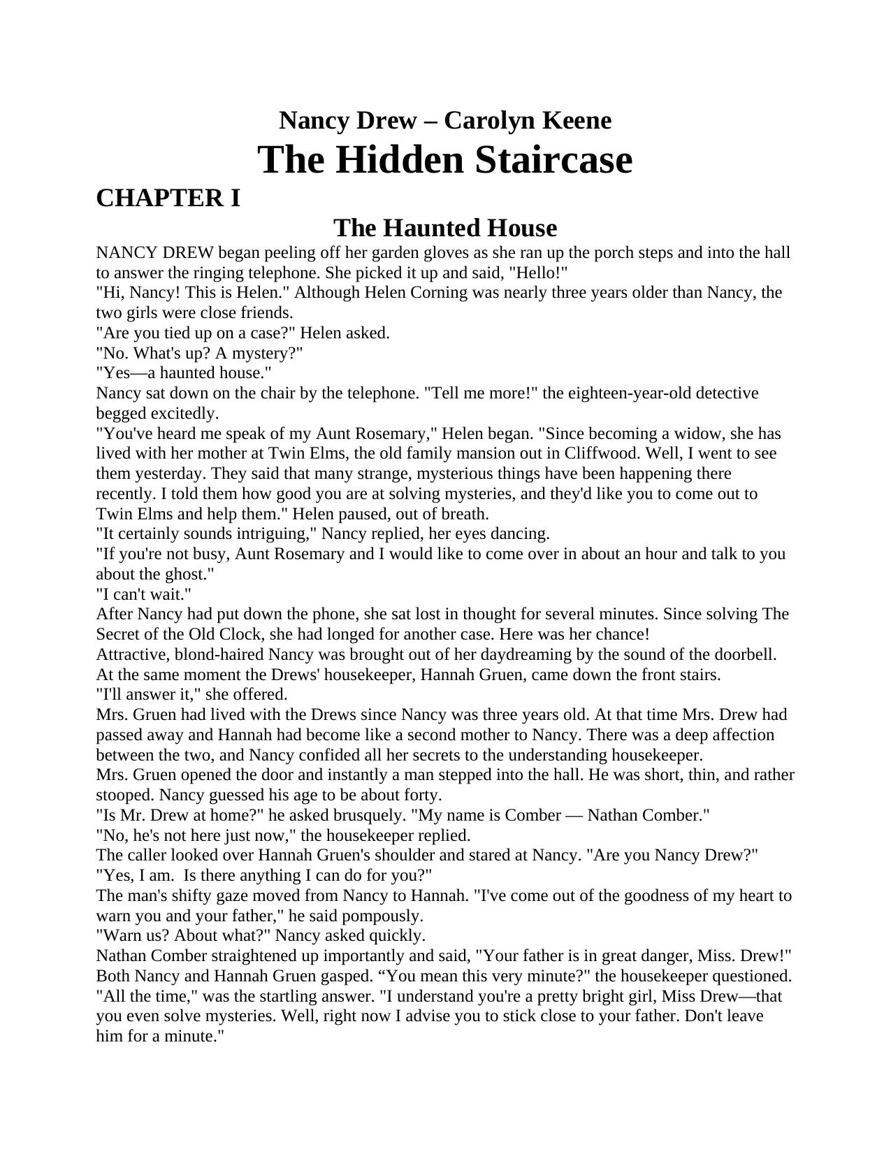 Microsoft Word - Carolyn Keene - Nancy Drew - The Hidden Staircase.doc by Tushar Agarwal