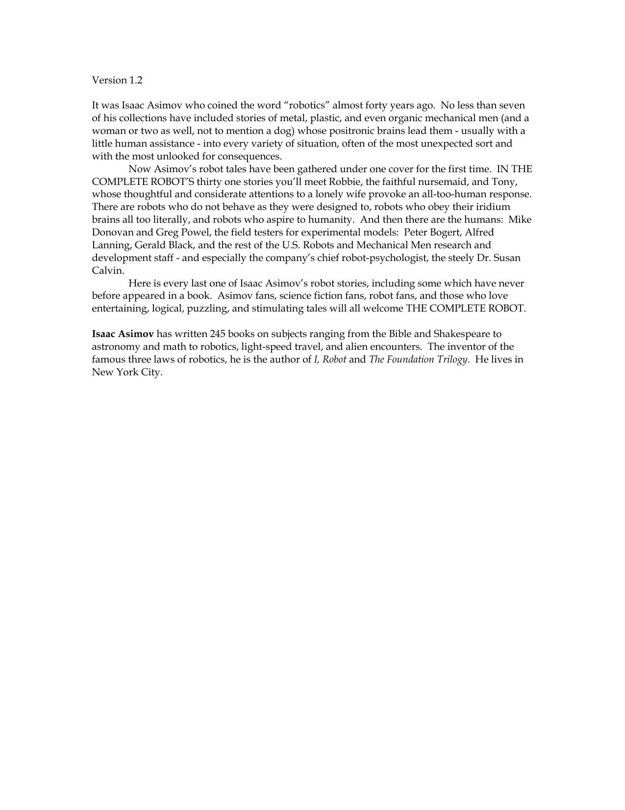 Microsoft Word - Complete Robot, The - Isaac Asimov - v 1.2 by Princess Delilah