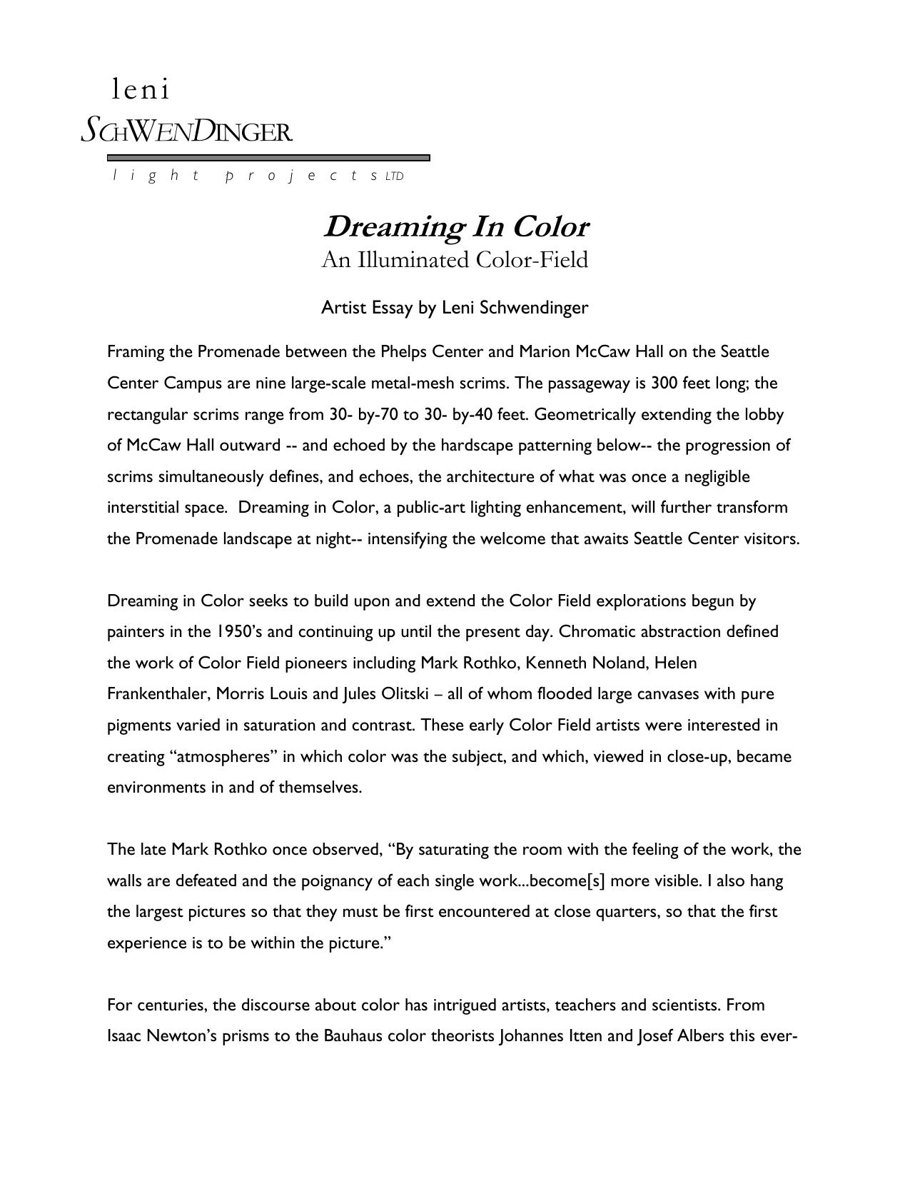 Microsoft Word - DREAMING in COLOR-essay-0503.doc by Leni Schwendinger