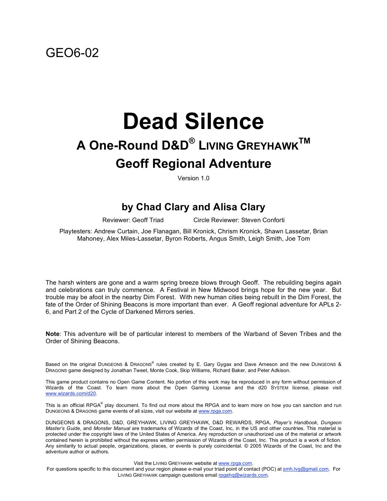 Microsoft Word - Dead Silence v 0.2 - Submitted.doc by Chad Clary