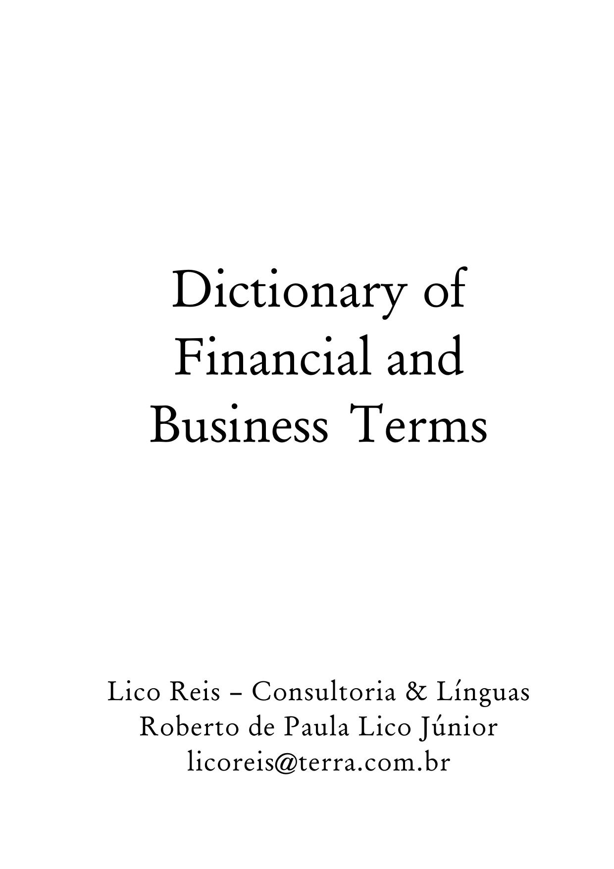 Microsoft Word - Dictionary of Business.ps.doc by Dictionary of Financial & Business Terms