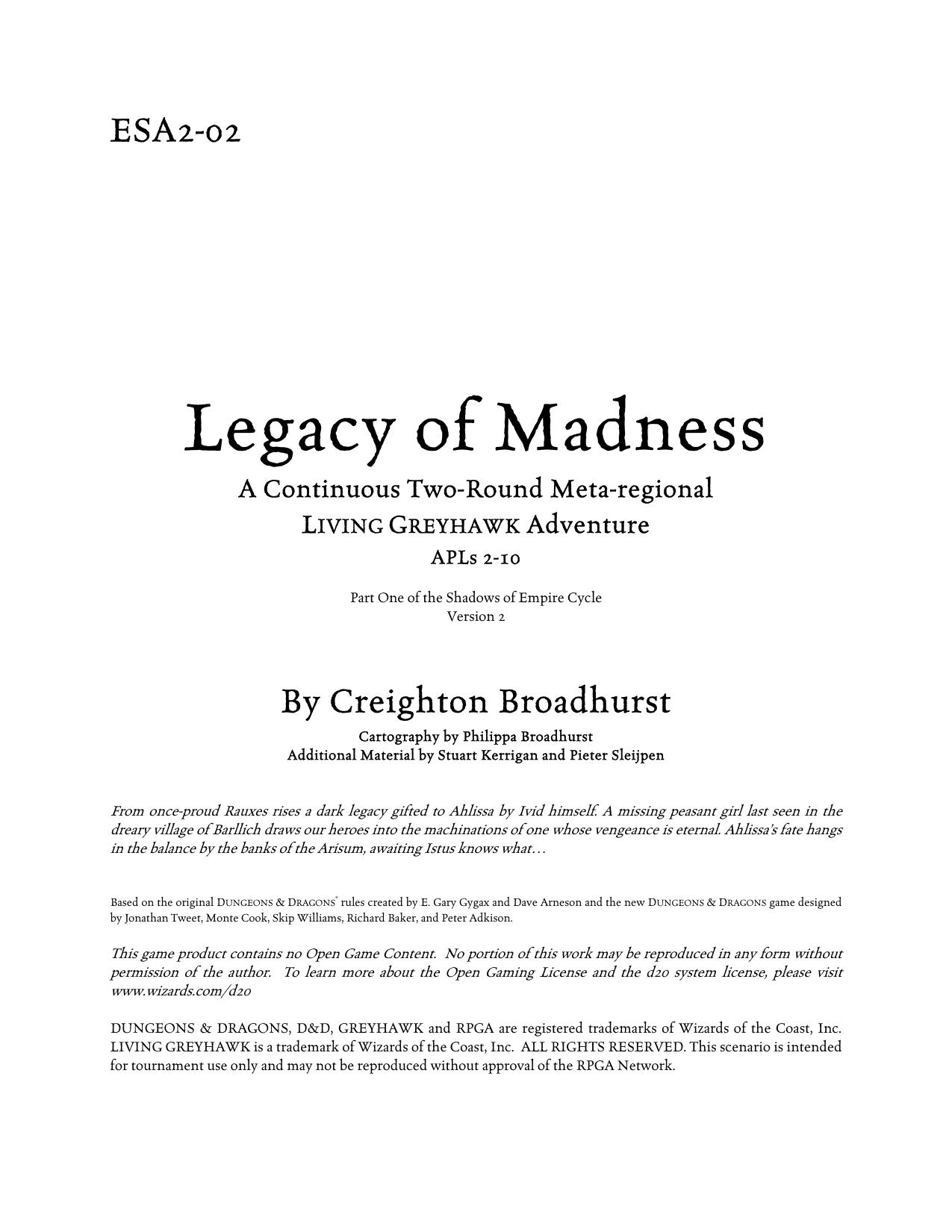 Microsoft Word - ESA3-02 Legacy of Madness.doc by David Christ