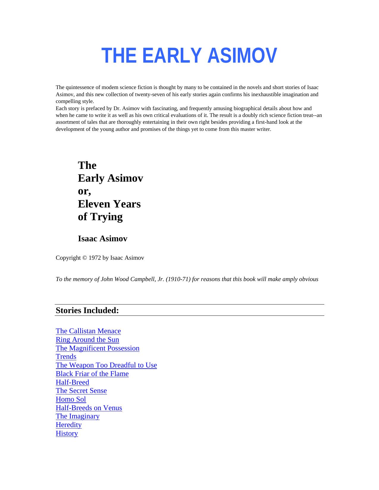 Microsoft Word - Early Asimov, The - Isaac Asimov - v 2.0 by Princess Delilah