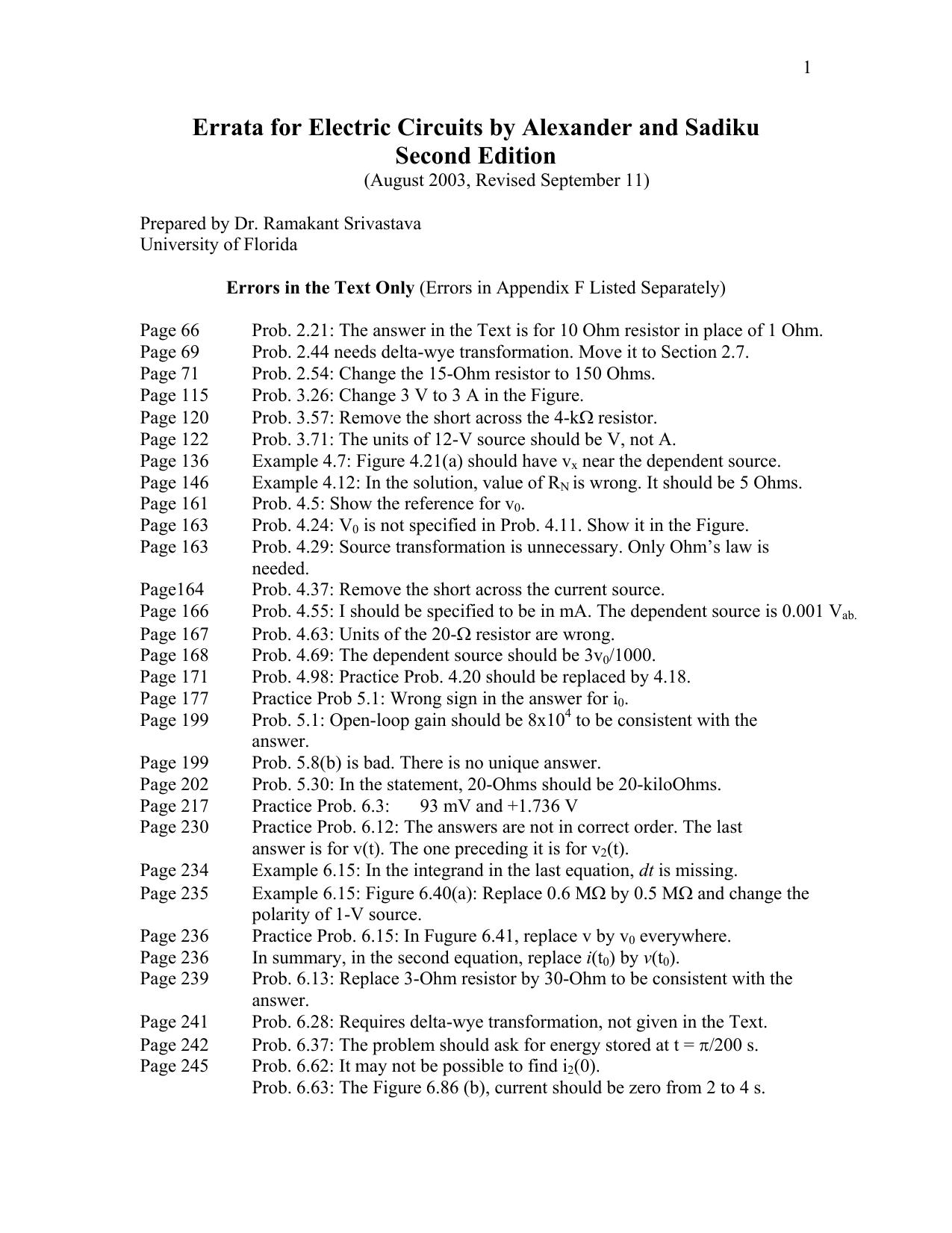 Microsoft Word - Errata for Electric Circuits by Alexander and Sadiku.doc by Owner
