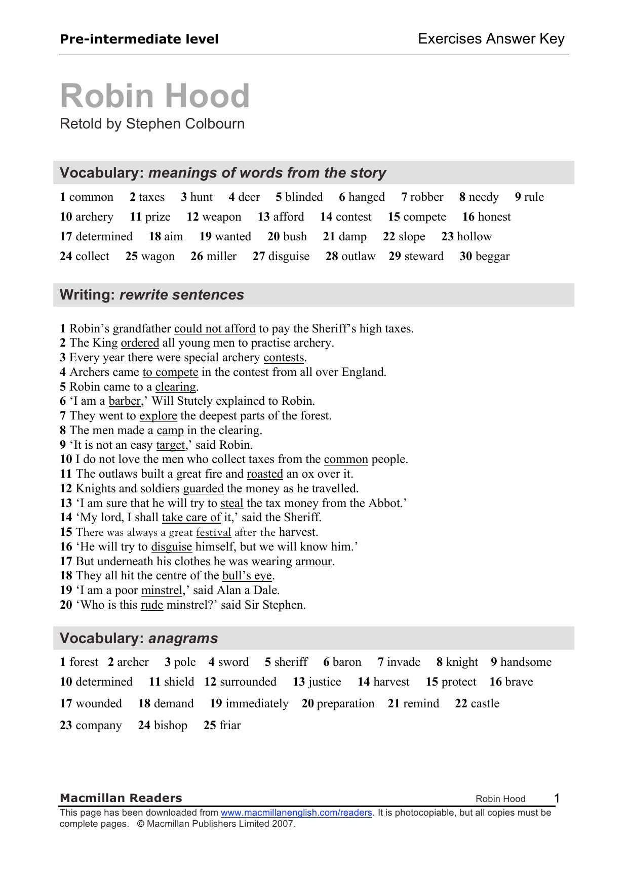 Microsoft Word - Extra Exercises Answer Key Robin Hood.doc by Gyenes Deirdre