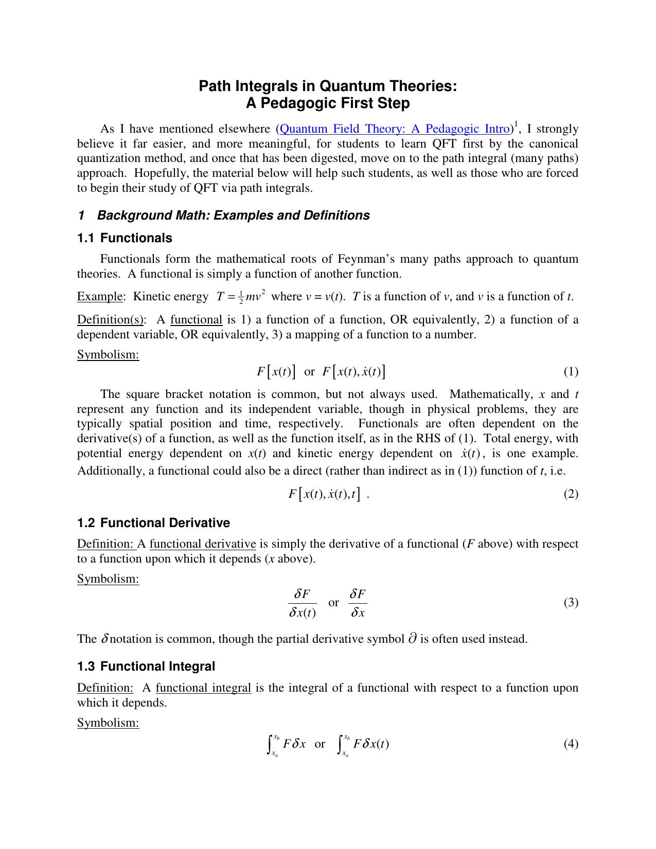 Microsoft Word - Functional Integral Approach to Quantum Theories HTML pics vers 2.doc by Bob Klauber