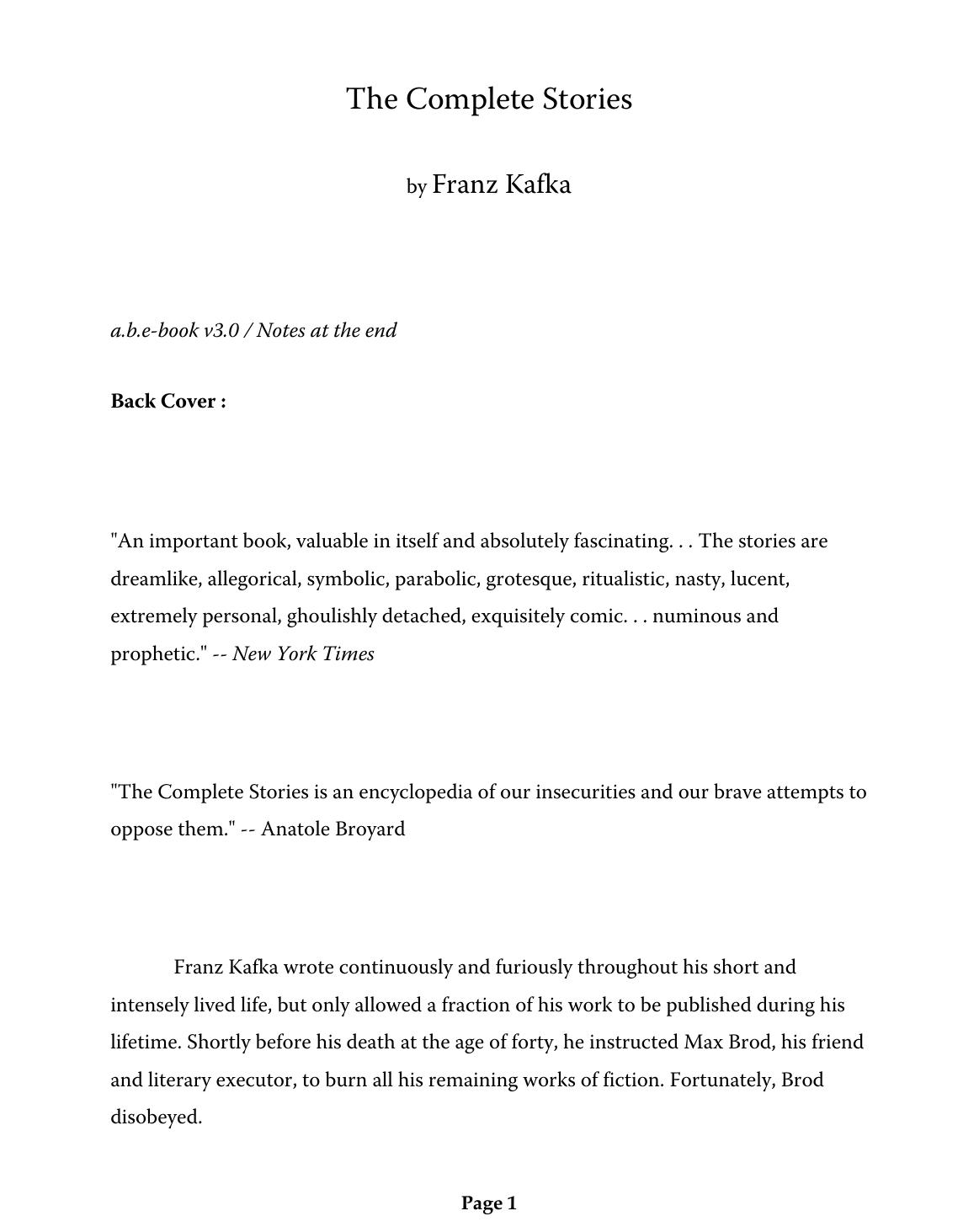 Microsoft Word - Kafka, Franz - The Complete Stories v3.0.rtf by The Complete Stories