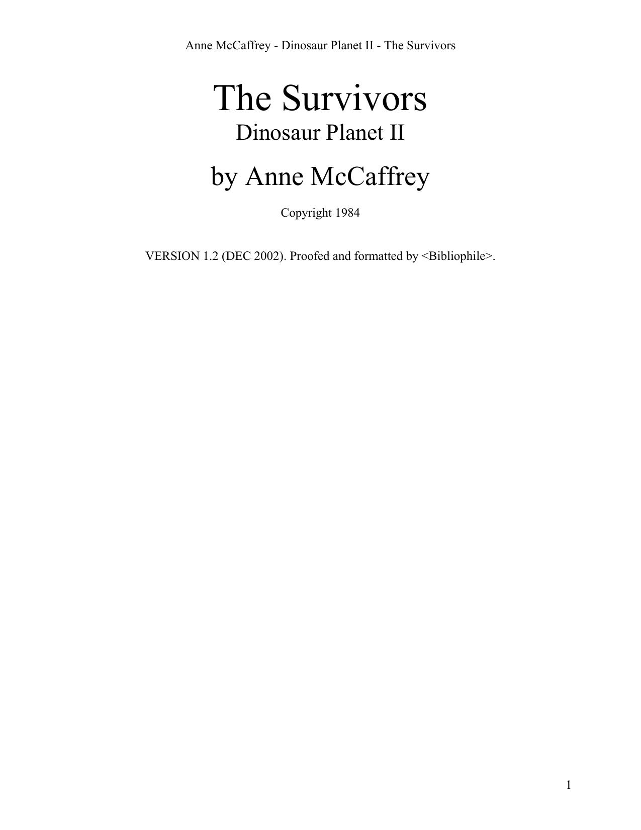 Microsoft Word - McCAFFREY, Anne - Dinosaur Planet 2 - The Survivors _v1.2_â by Russell Champeau