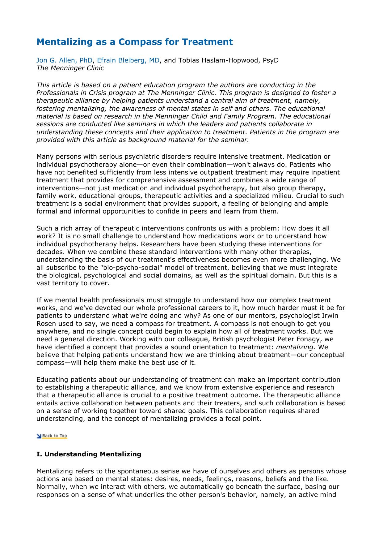 Microsoft Word - Mentalizing as a Compass for Treatment.doc by Toshiba