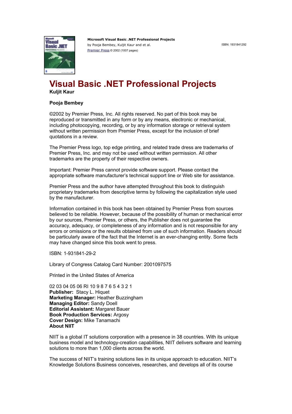 Microsoft Word - Microsoft Visual Basic .NET Professional Projects.doc by ghusband