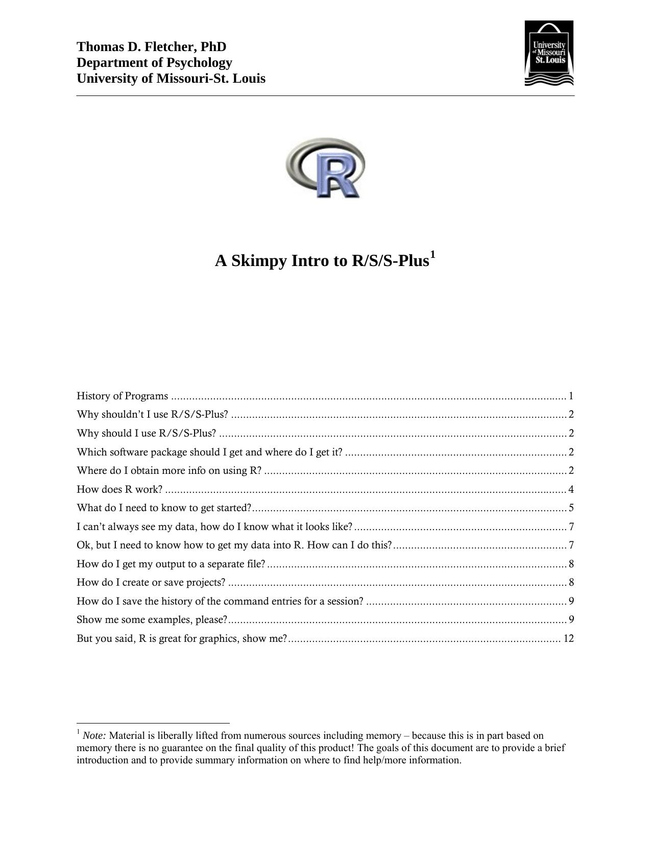 Microsoft Word - Notes on Intro to R S Splus.doc by Thomas D. Fletcher