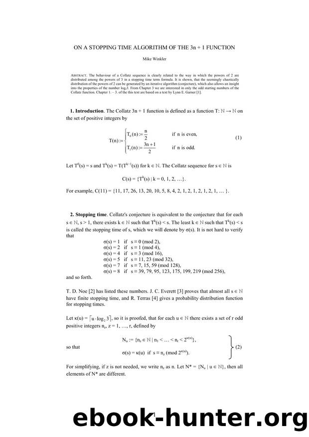 Microsoft Word - ON A STOPPING TIME ALGORITHM OF THE 3n + 1 FUNCTION by Mike