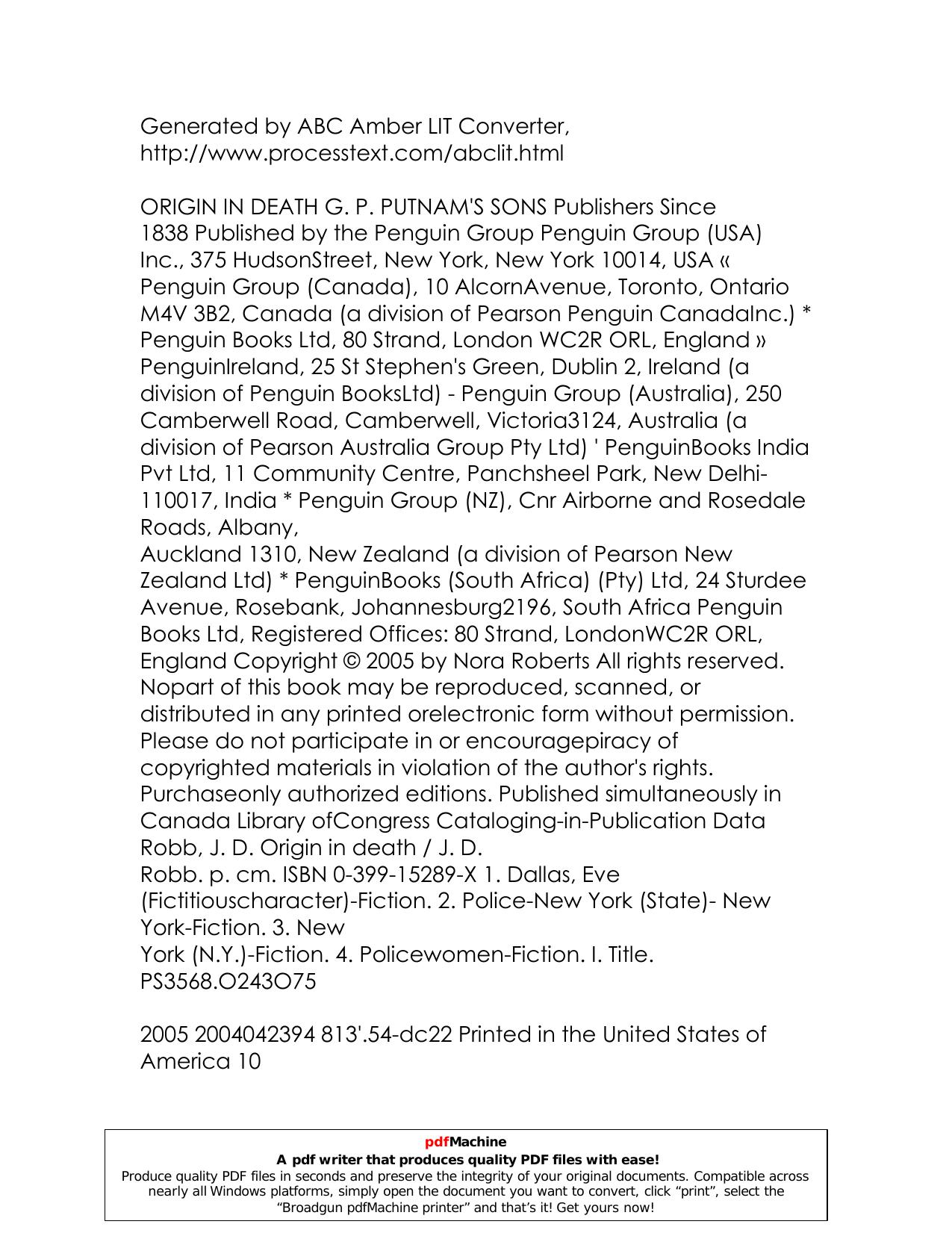 Microsoft Word - ORIGIN IN DEATH Nora Roberts writing as J.doc - pdfMachine from Broadgun Software, http:pdfmachine.com, a great PDF writer utility! by Unknown