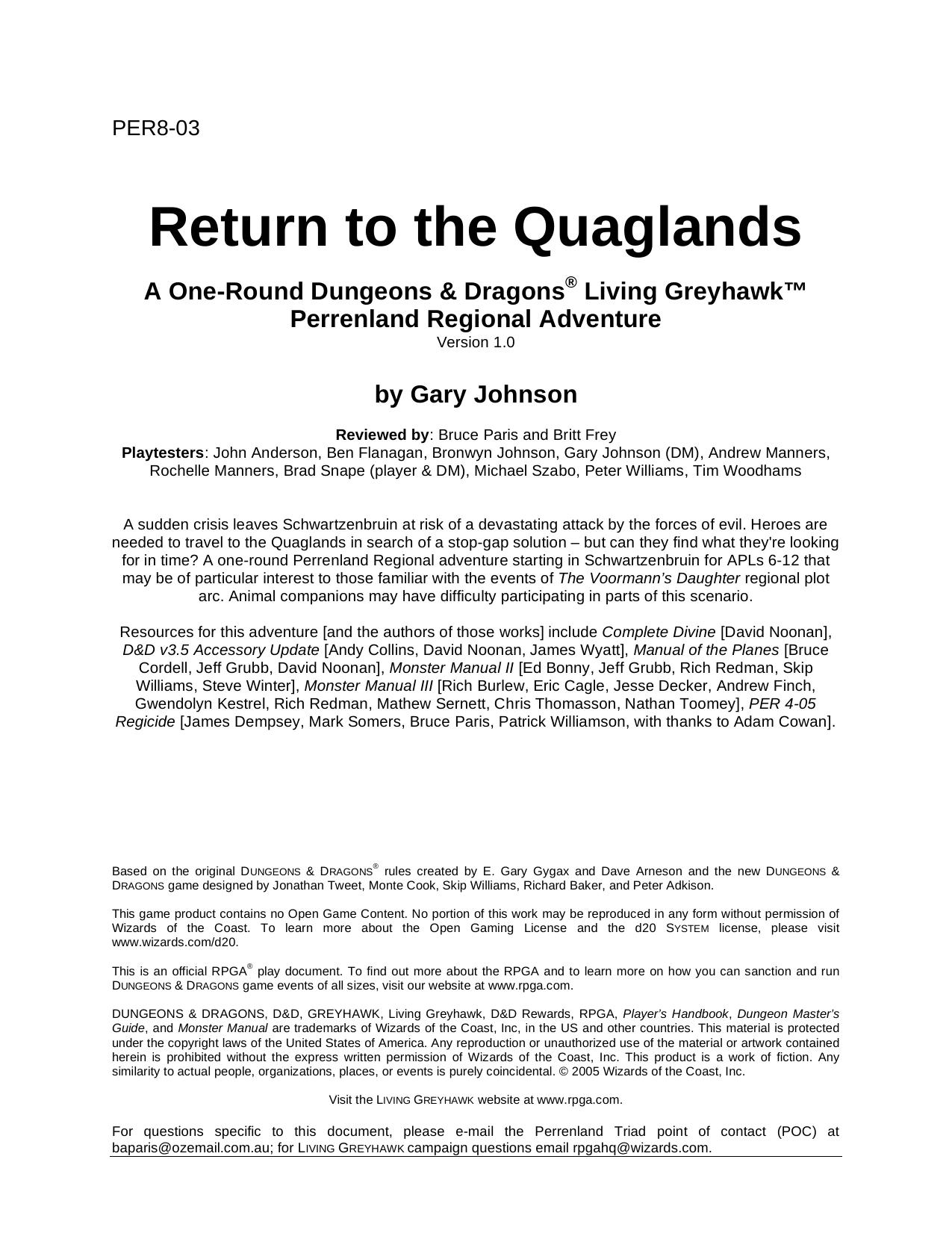 Microsoft Word - PER8-03 Return To The Quaglands.doc by Bruce Paris