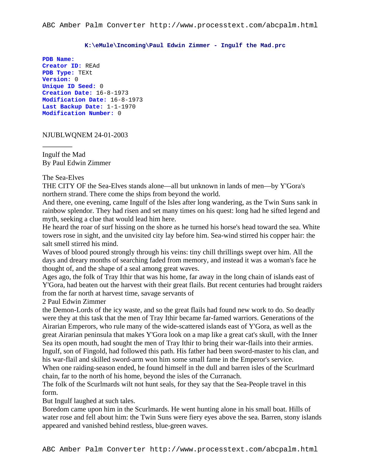 Microsoft Word - Paul Edwin Zimmer - Ingulf the Mad by harry