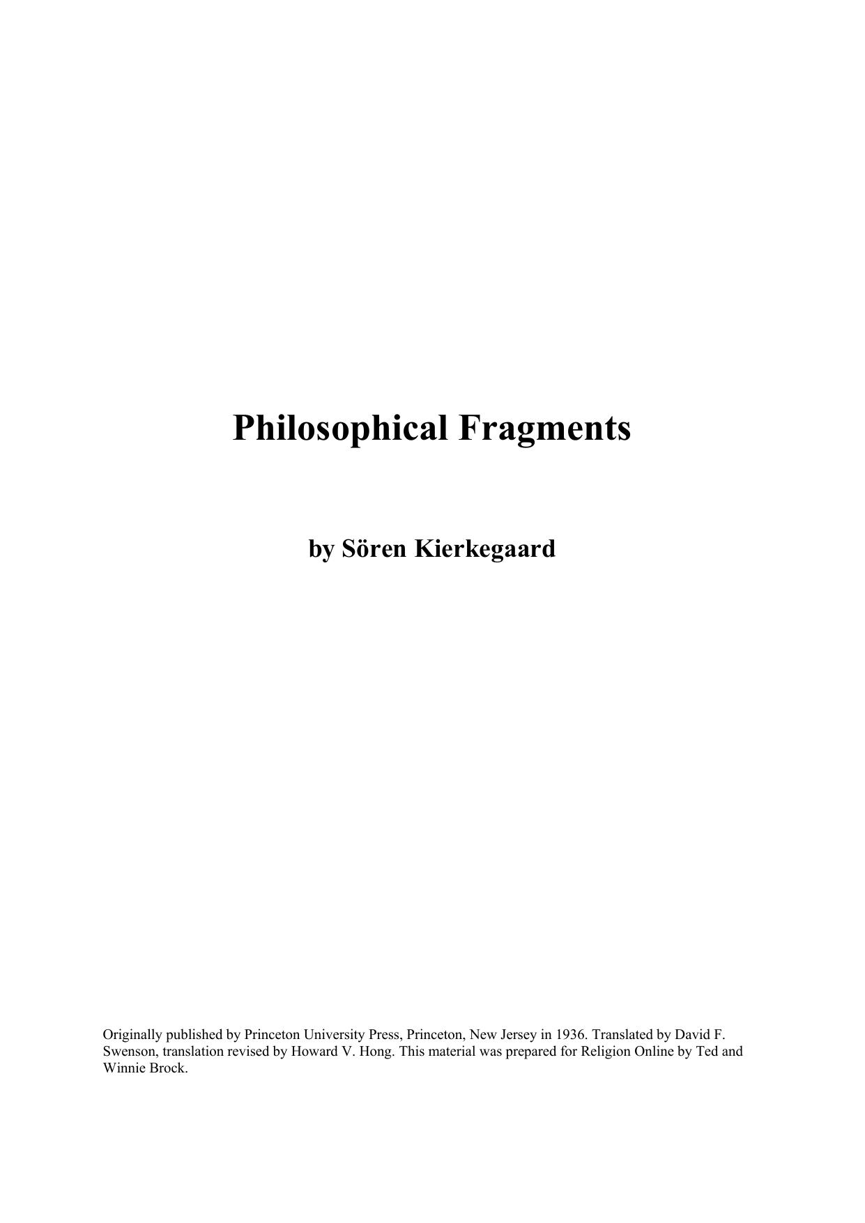 Microsoft Word - Philosophical Fragments.doc by Philosophical Fragments (philosophy theology) (Christian Library)