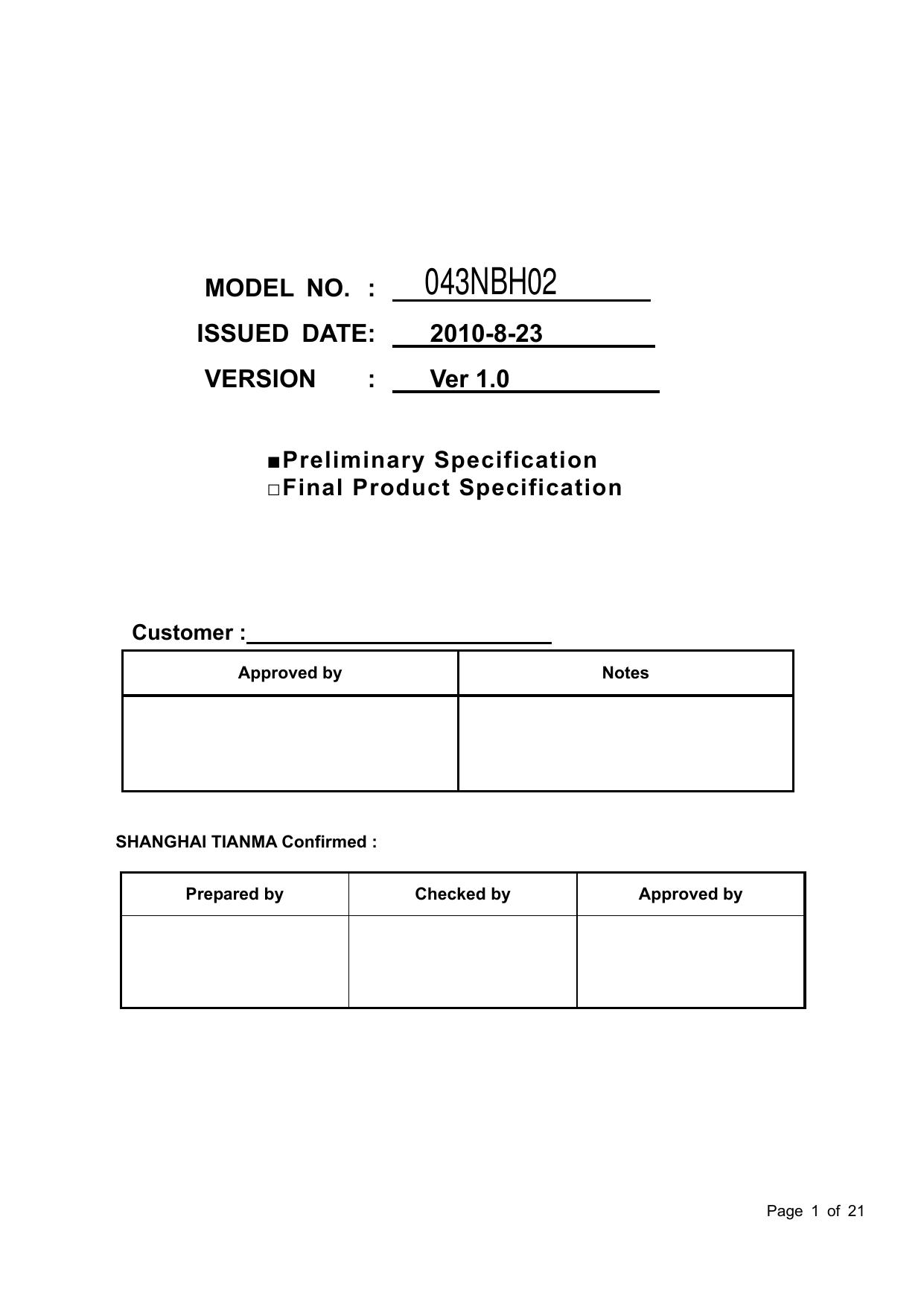 Microsoft Word - Preliminary Specification_TM043NBH02-00_V1.0.doc by yan_hu