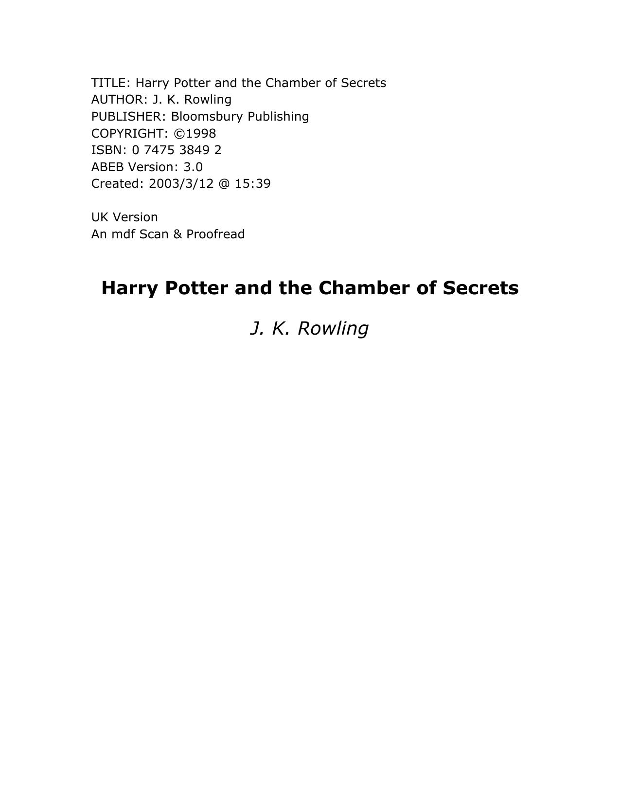 Microsoft Word - Rowling, J.K. - HP2 - Harry Potter And The Chamber Of Secrâ by Jamie