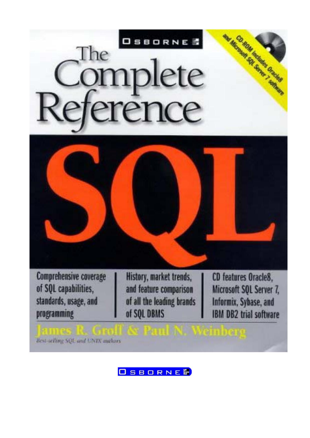 Microsoft Word - SQL - The Complete Reference -- OsborneMcGrawHill.doc by Administrator