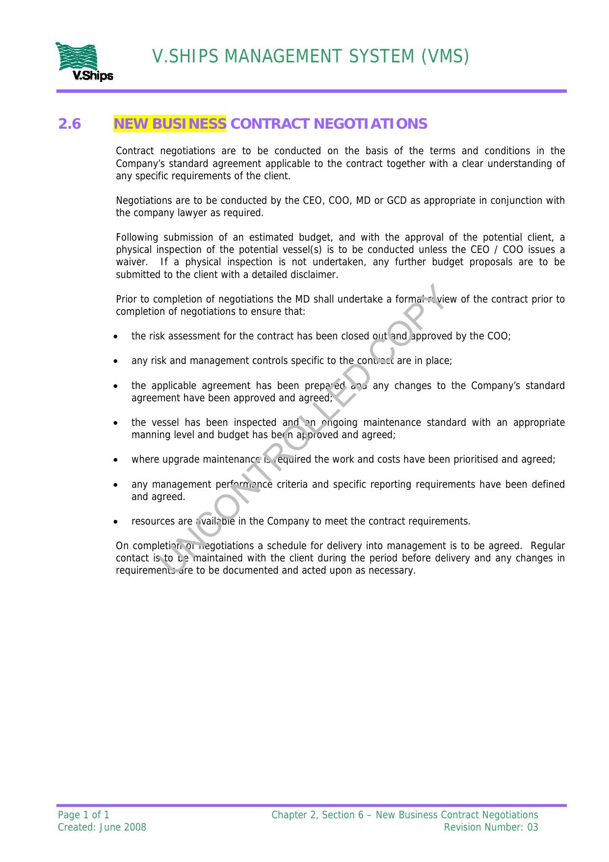 Microsoft Word - Section 6 - New Contract Business Negotiations by katrus