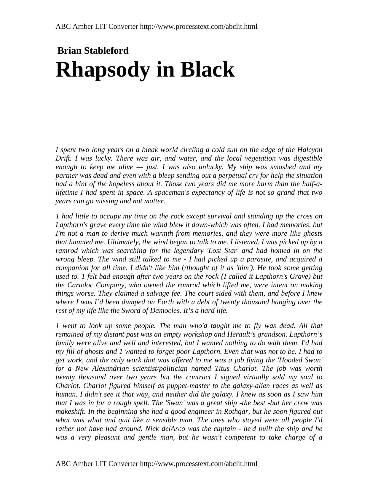 Microsoft Word - Stableford, Brian - Hooded Swan 03 - Rhapsody in Black by Unknown