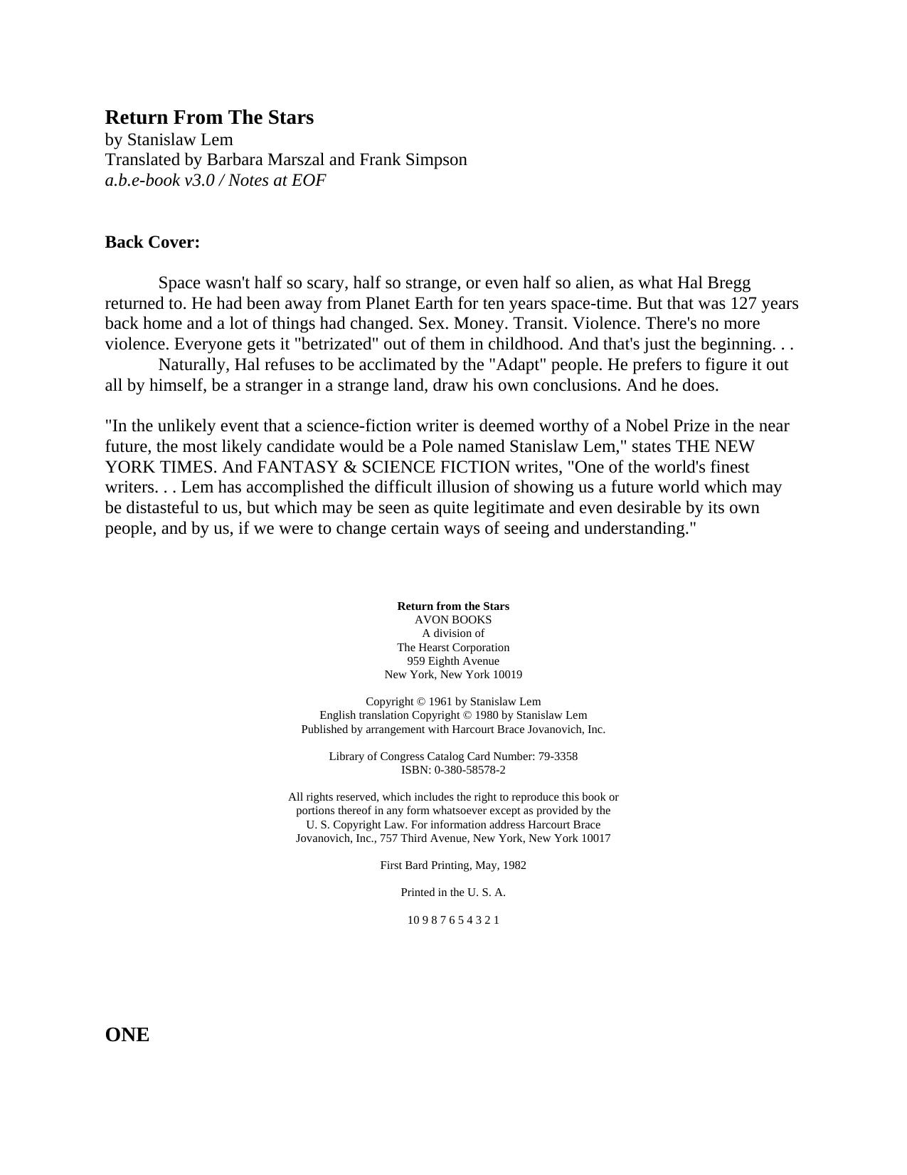 Microsoft Word - Stanislaw Lem - Return from the Stars by harry