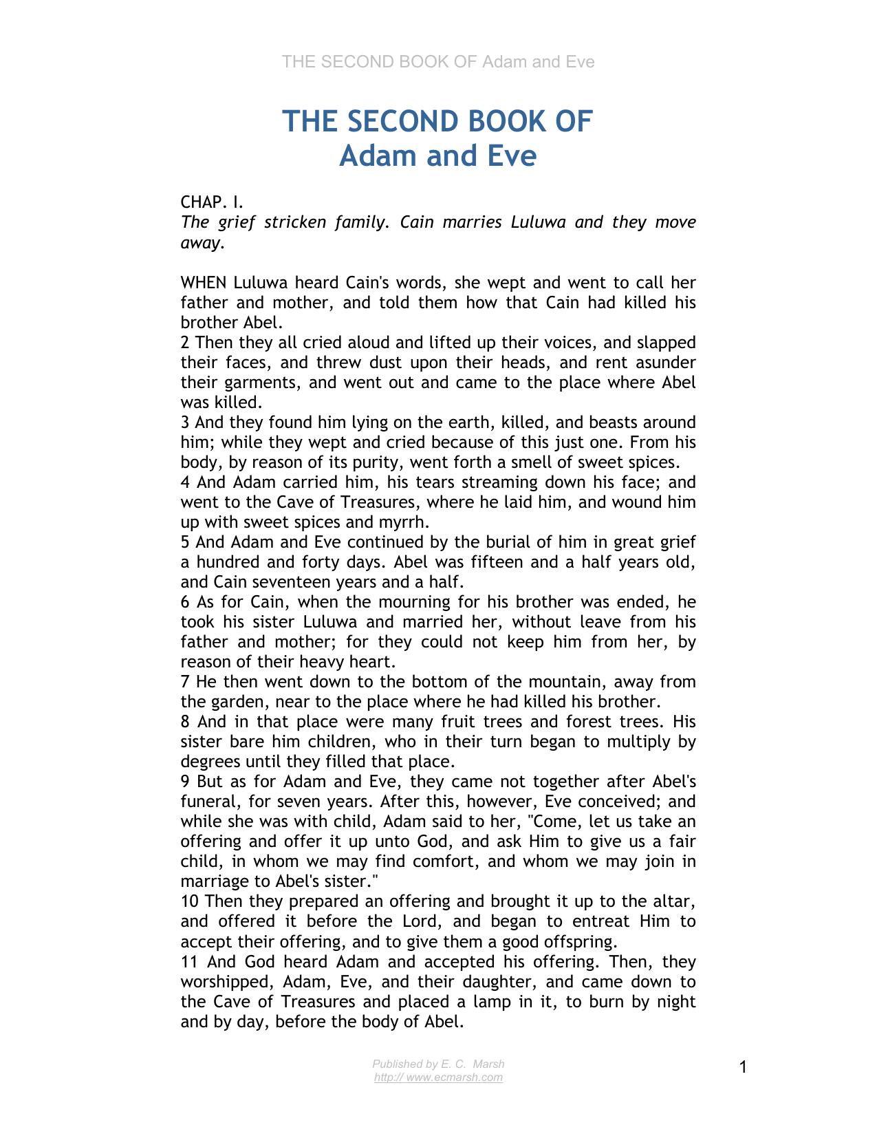 Microsoft Word - THE SECOND BOOK OF Adam and Eve.doc by Ernest Marsh