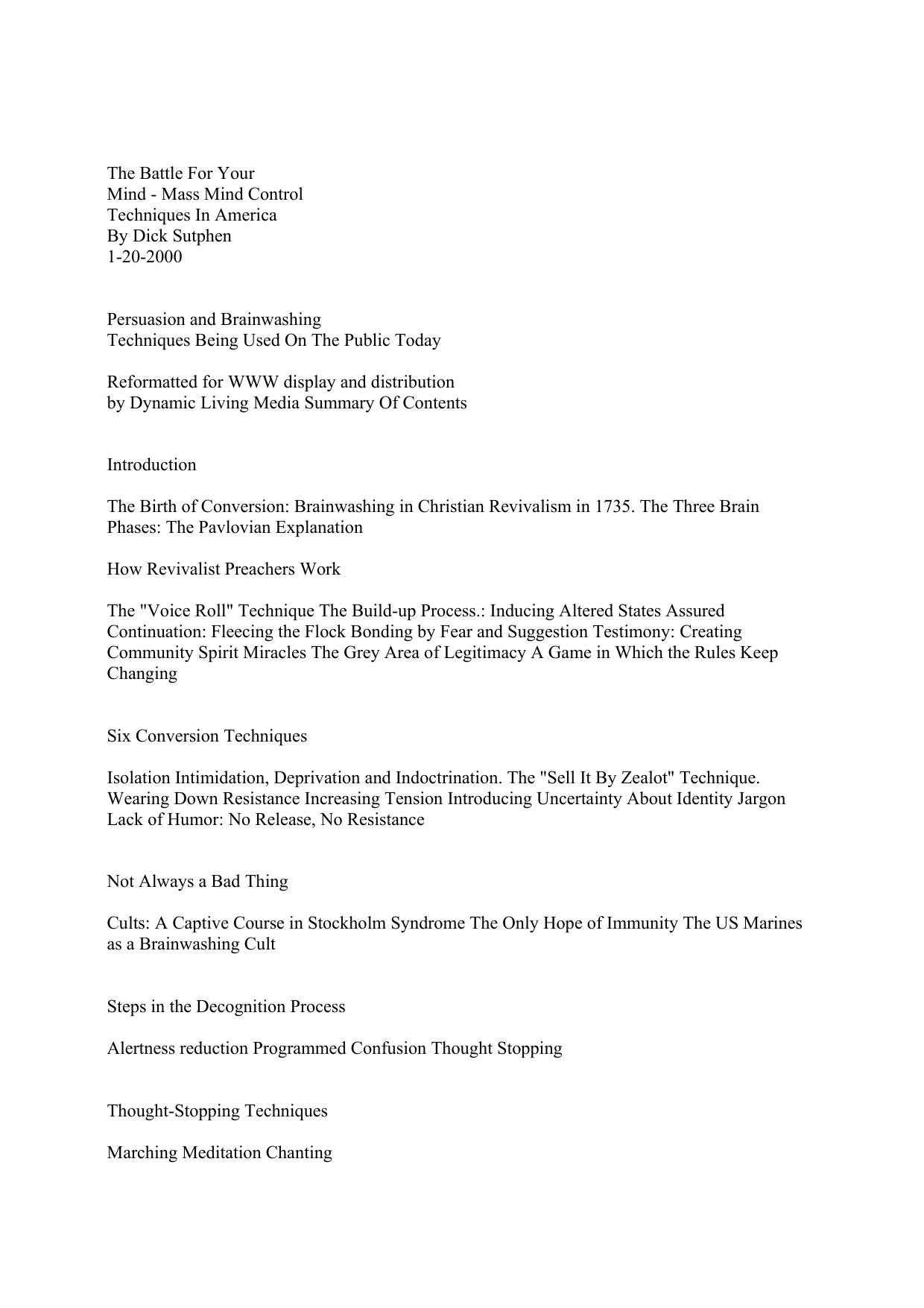 Microsoft Word - The Battle For Your Mind - Mass Mind Control Techniques Inâ by Shannon Knight