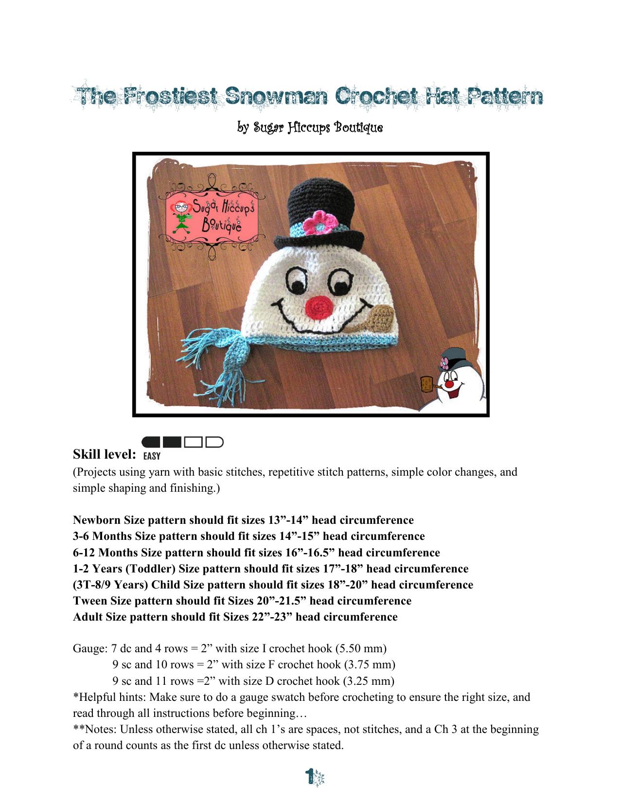 Microsoft Word - The Frostiest Snowman Crochet Hat Pattern Sizes Newborn to Adult by Macias