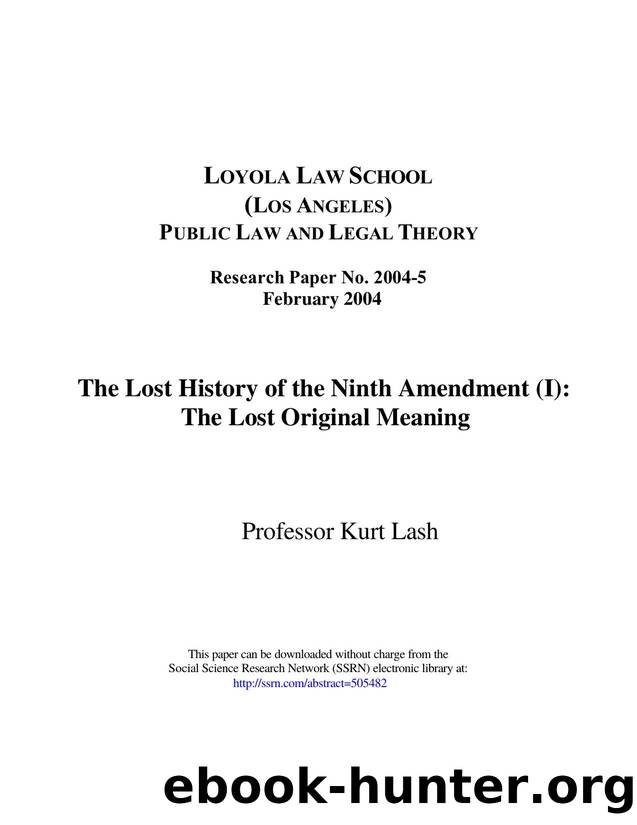 Microsoft Word - The Lost History of the Ninth Amendment _I_ The Lost Origi. by klinkb