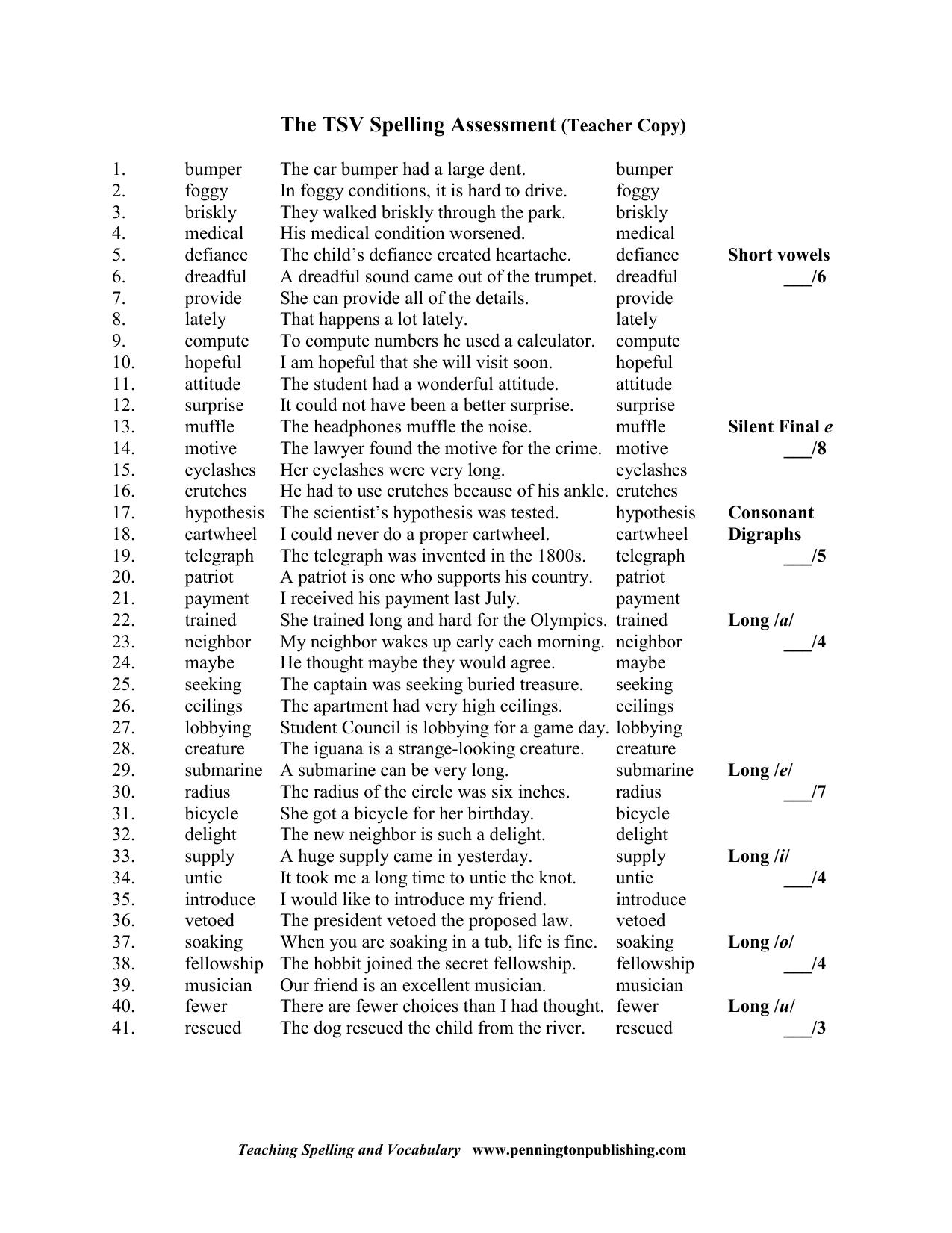Microsoft Word - The TSV Spelling Assessment Mastery Matrix.doc by Owner