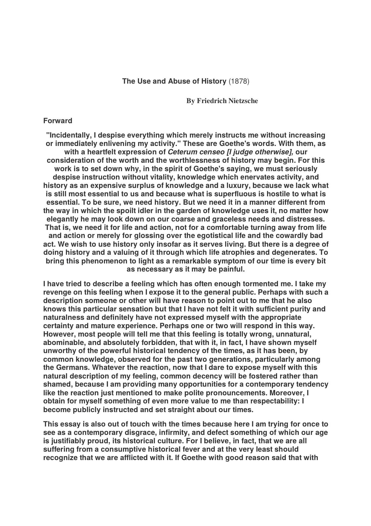 Microsoft Word - The Use and Abuse of History By Friedrich Nietzsche.rtf by Administrator