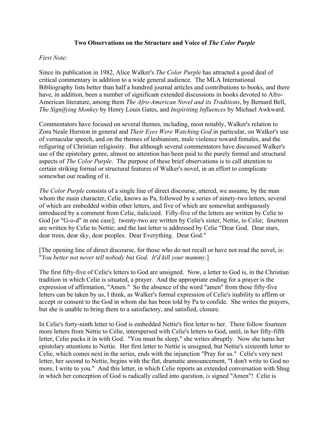 Microsoft Word - Two Observations on the Structure and Voice of The Color Purple.docx by Unknown