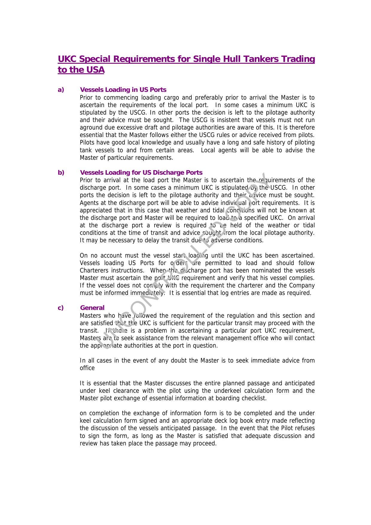 Microsoft Word - UKC Special Requirements for Single Hull Tankers Trading to the USA by katrus